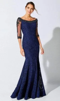 Ivonne D By Mon Cheri – 221D52 Embroidered Bateau Neck Evening Dress