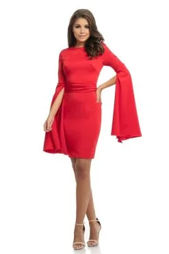 Johnathan Kayne - 9021 Split Bell Sleeves Short Fitted Dress -Hot Sale WEDDING Store johnathan kayne 9021 split bell sleeves short fitted dress special occasion dress 0 red 28988966928467