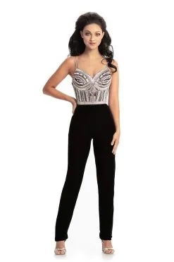 Johnathan Kayne - 9069 Bejeweled Sweetheart Stretch Velvet Jumpsuit