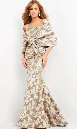 Jovani - 06760 Floral Strapless With Shawl Long Dress
