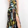 Jovani - M1882 Scarf Styled Neck Flowy Printed Dress