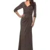 La Femme - 26419 Plunging V-neck Glitter Jersey Sheath Dress