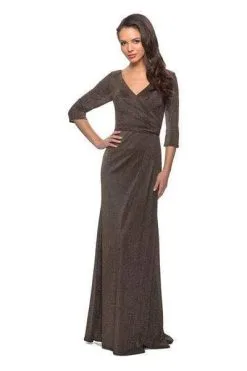 La Femme - 26419 Plunging V-neck Glitter Jersey Sheath Dress