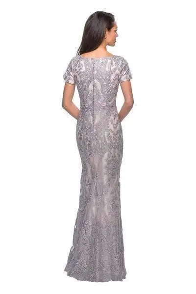 La Femme - 26708 Short Sleeve Embroidered Lace Long Gown 2 La Femme - 26708 Short Sleeve Embroidered Lace Long Gown - Image 2