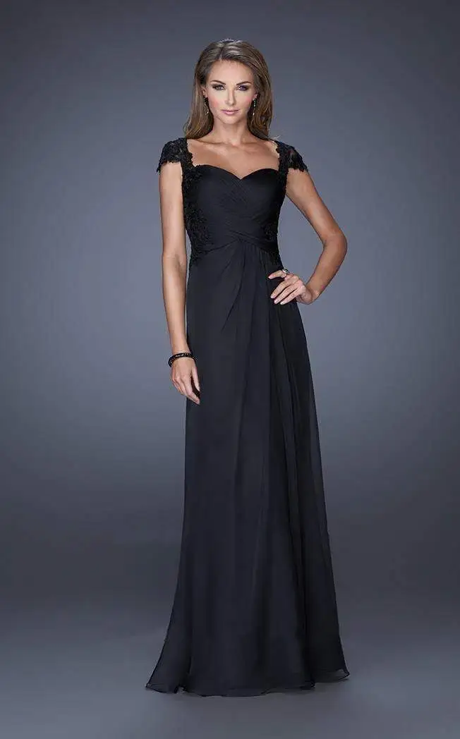 La Femme - Cap Sleeve Lace Back A-Line Gown 19143SC - 1 Pc Black In Size 2 Available 1 La Femme - Cap Sleeve Lace Back A-Line Gown 19143SC - 1 Pc Black In Size 2 Available