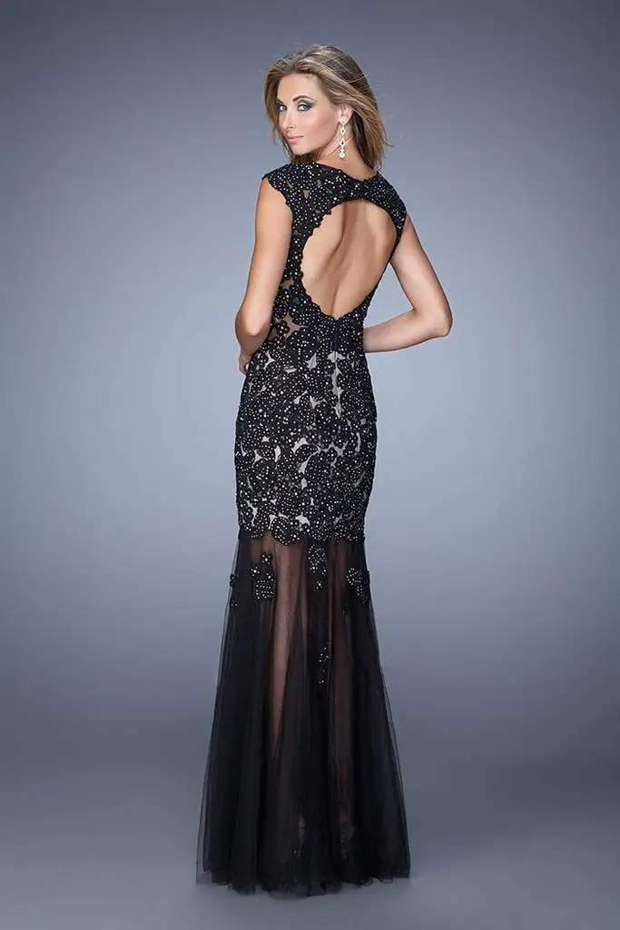 La Femme Gigi - Embellished Illusion Bateau Trumpet Dress 21318SC - 1 Pc Black/Nude In Size 4 Available 2 La Femme Gigi - Embellished Illusion Bateau Trumpet Dress 21318SC - 1 Pc Black/Nude In Size 4 Available - Image 2