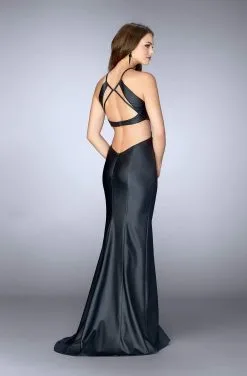 La Femme - Halter Leather Long Cutout Evening Gown 24739SC - 1 Pc Black In Size 00 Available -Hot Sale WEDDING Store la femme halter leather long cutout evening gown 24739sc 1 pc black in size 00 available ccsale 00 black 13759659212883