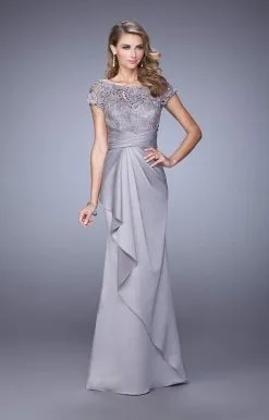 La Femme - Lace Ruched Ruffled Accented Evening Dress 21620SC - 2 Pcs. Silver In Size 4 And 18 Available -Hot Sale WEDDING Store la femme lace ruched ruffled accented evening dress 21620sc 2 pcs silver in size 4 and 18 available ccsale 18 silver 10919384678483