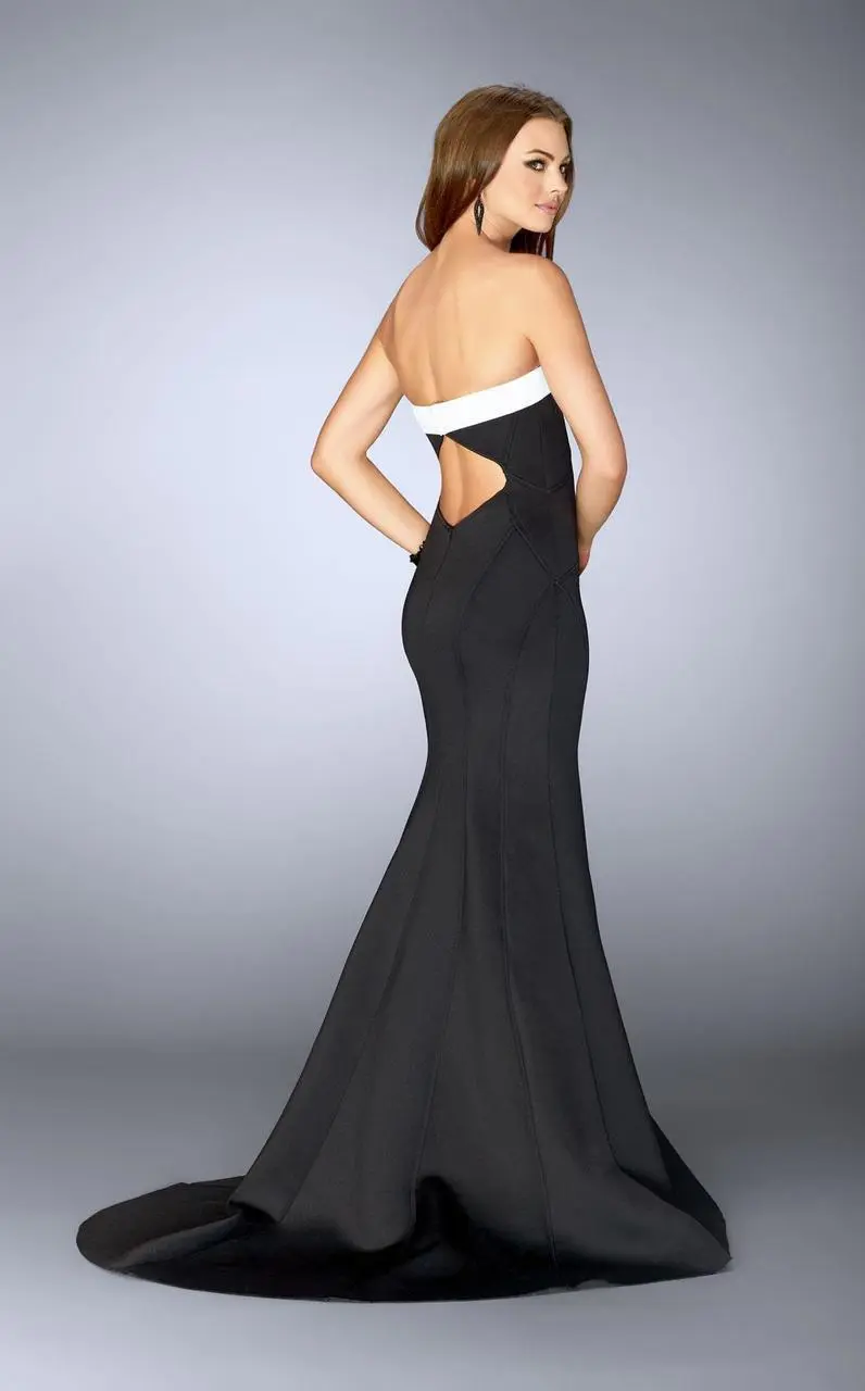 La Femme - Modified Sweetheart Neoprene Evening Gown 24715 - 1 Pc Black/White In Size 4 Available 2 La Femme - Modified Sweetheart Neoprene Evening Gown 24715 - 1 Pc Black/White In Size 4 Available - Image 2