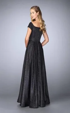 La Femme - Off-Shoulder Jacquard A-Line Evening Dress 24859SC - 1 Pc Black In Size 6 Available -Hot Sale WEDDING Store la femme off shoulder jacquard a line evening dress 24859sc 1 pc black in size 6 available ccsale 7536420257875