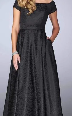 La Femme - Off-Shoulder Jacquard A-Line Evening Dress 24859SC - 1 Pc Black In Size 6 Available -Hot Sale WEDDING Store la femme off shoulder jacquard a line evening dress 24859sc 1 pc black in size 6 available ccsale 7536421240915