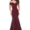 La Femme - Off Shoulder Jersey Trumpet Evening 27176SC - 1 Pc Garnet In Size 10 Available