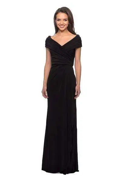 La Femme - Off Shoulder Wrap Bodice Long Sheath Jersey Dress 26519SC 5 La Femme - Off Shoulder Wrap Bodice Long Sheath Jersey Dress 26519SC - Image 5