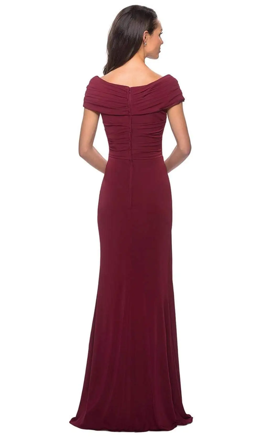 La Femme - Off Shoulder Wrap Bodice Long Sheath Jersey Dress 26519SC 4 La Femme - Off Shoulder Wrap Bodice Long Sheath Jersey Dress 26519SC - Image 4
