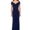 La Femme - Off Shoulder Wrap Bodice Long Sheath Jersey Dress 26519SC