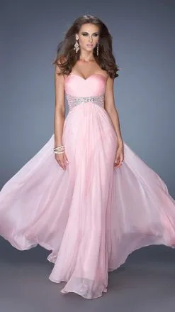 La Femme Ruched Strapless A Line Gown In Cotton Candy Pink 19123