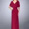 La Femme Ruched V Neck Criss Cross Waist Flutter Sleeves Gown 23160SC - 1 Pc Navy In Size 4 Available