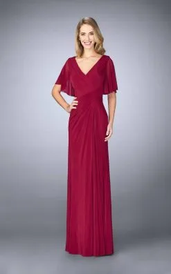 La Femme Ruched V Neck Criss Cross Waist Flutter Sleeves Gown 23160SC - 1 Pc Navy In Size 4 Available