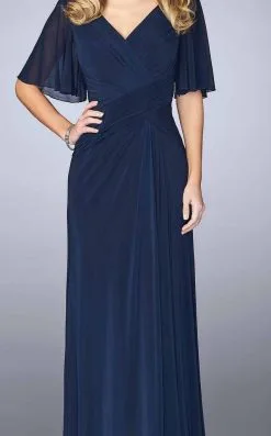 La Femme Ruched V Neck Criss Cross Waist Flutter Sleeves Gown 23160SC - 1 Pc Navy In Size 4 Available -Hot Sale WEDDING Store la femme ruched v neck criss cross waist flutter sleeves gown 23160sc 1 pc navy in size 4 available ccsale 10923539398739