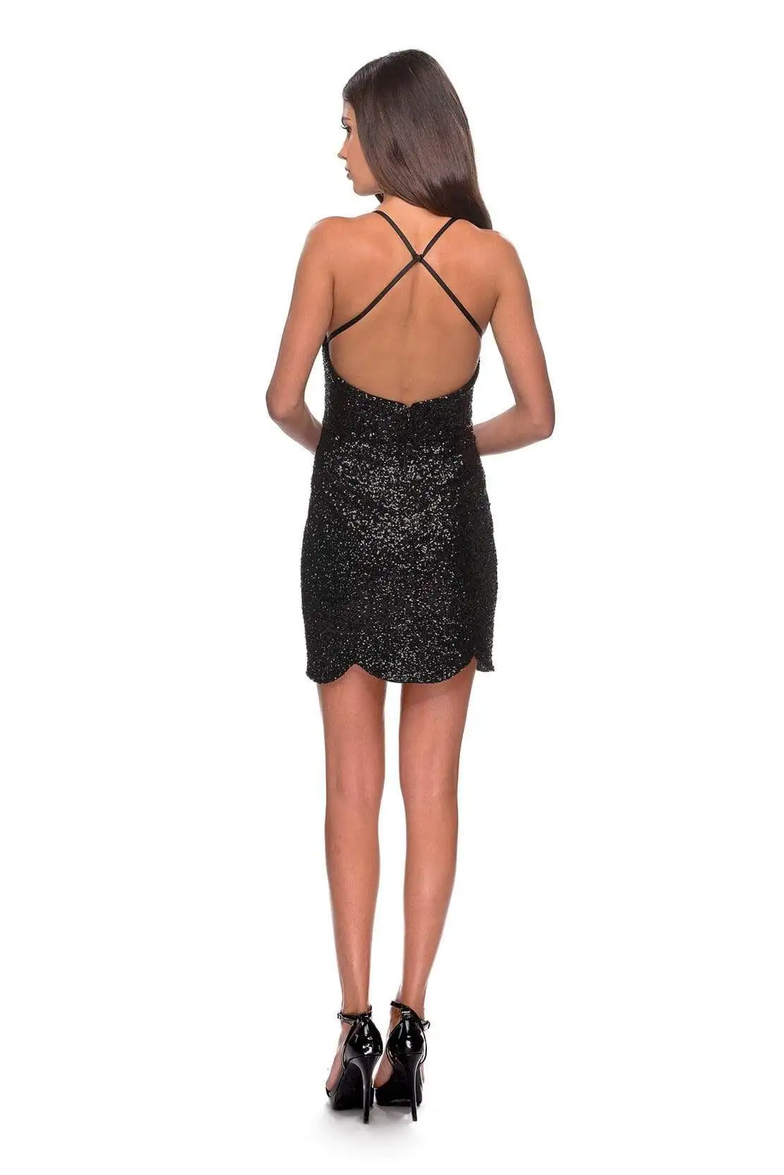 La Femme - Scalloped Hem V-Neck Sequined Short Dress 28228 - 1 Pc Black In Size 00 Available 2 La Femme - Scalloped Hem V-Neck Sequined Short Dress 28228 - 1 Pc Black In Size 00 Available - Image 2