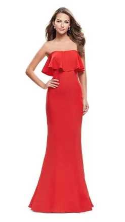 La Femme - Strapless Ruffle Paneled Off Shoulder Mermaid Gown 25419SC - 1 Pc Poppy Red In Size 6 Available