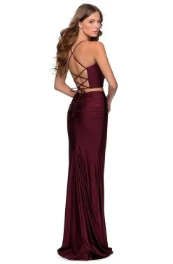 La Femme - Two Piece Strappy Back Sheath Dress 28473SC - 1 Pc Dark Berry In Size 0 Available -Hot Sale WEDDING Store la femme two piece strappy back sheath dress 28473sc 1 pc dark berry in size 0 available ccsale 0 dark berry 14169455820883