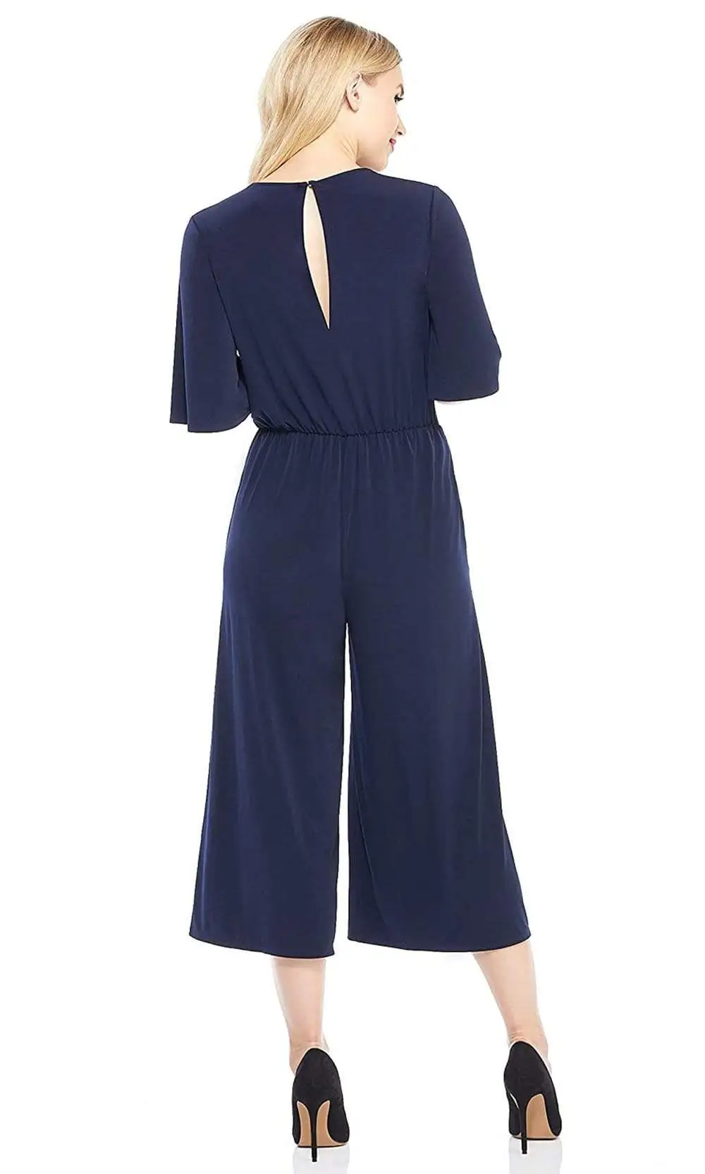 London Times - T3820M Short Sleeve V-Neck Solid Jersey Jumpsuit 2 London Times - T3820M Short Sleeve V-Neck Solid Jersey Jumpsuit - Image 2