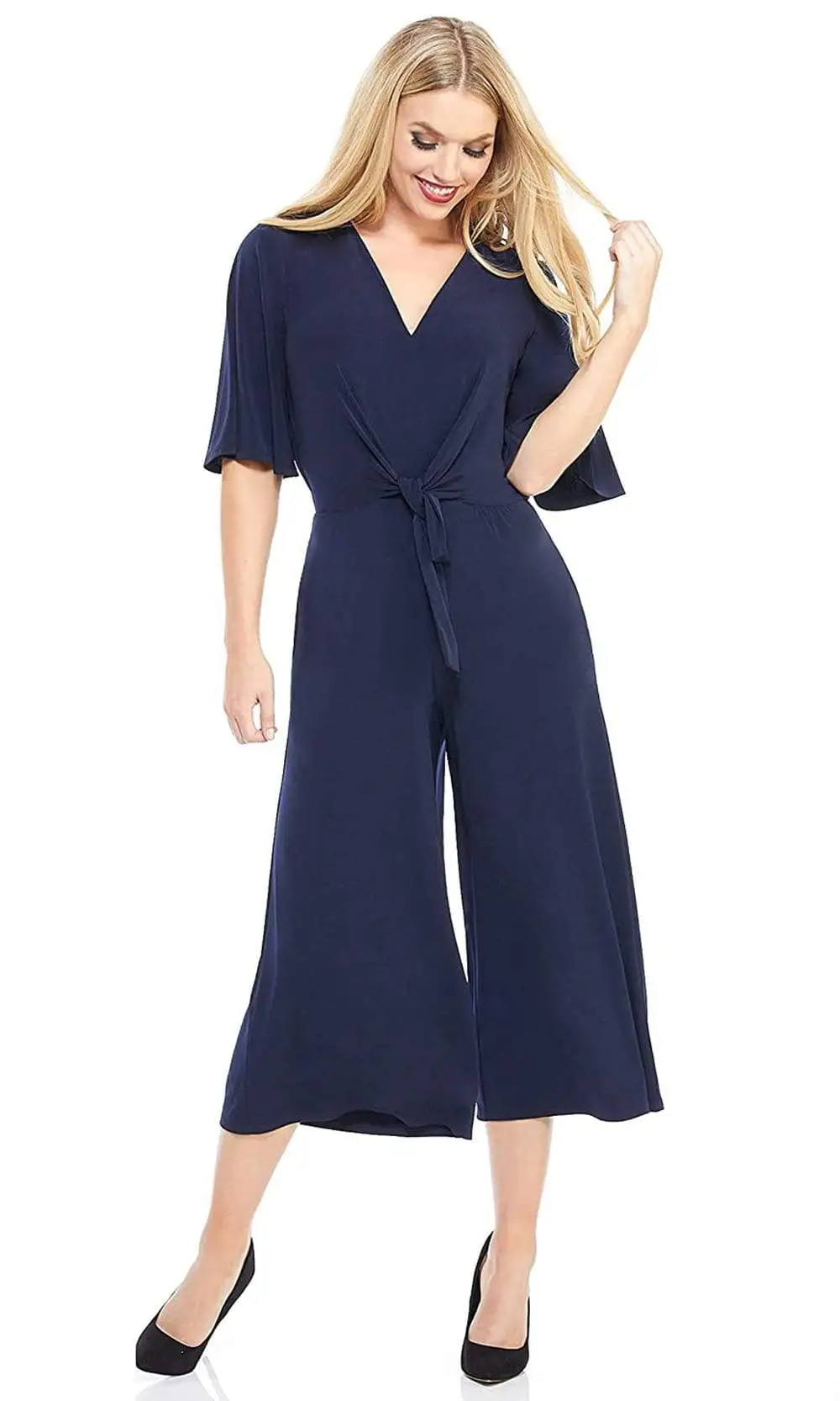 London Times - T3820M Short Sleeve V-Neck Solid Jersey Jumpsuit 3 London Times - T3820M Short Sleeve V-Neck Solid Jersey Jumpsuit - Image 3