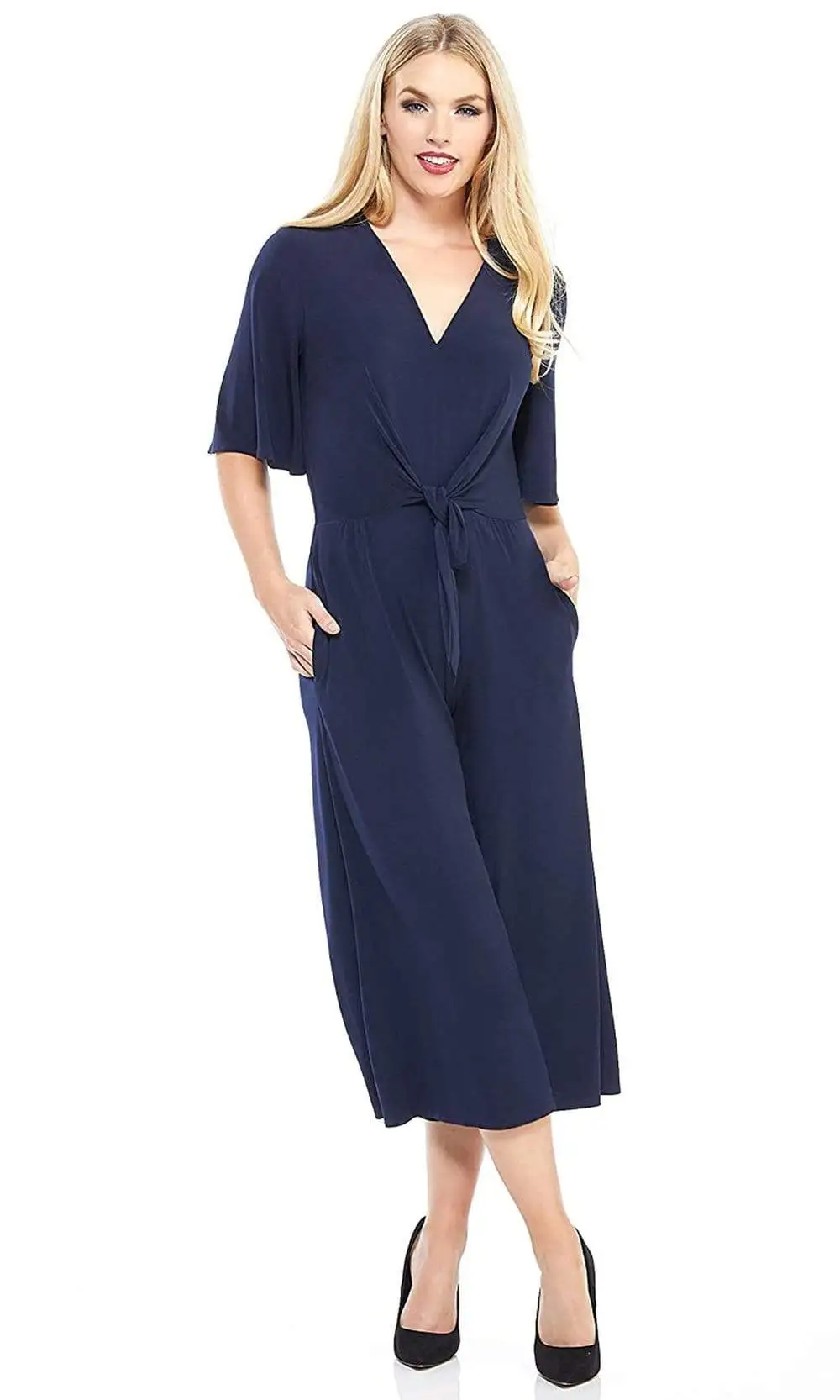 London Times - T3820M Short Sleeve V-Neck Solid Jersey Jumpsuit 1 London Times - T3820M Short Sleeve V-Neck Solid Jersey Jumpsuit