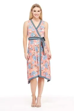 London Times - T4184M Floral Print V-Neck A-Line Dress