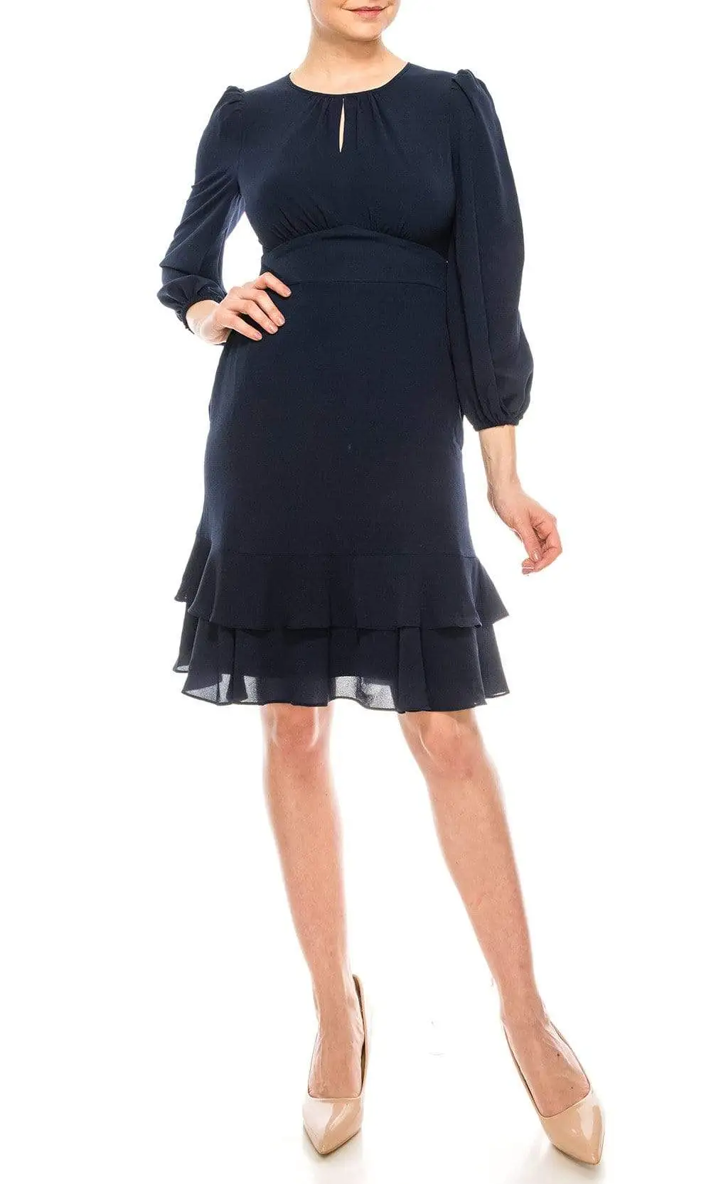 London Times - T4848M Bishop Sleeve Empire Short Dress 1 London Times - T4848M Bishop Sleeve Empire Short Dress