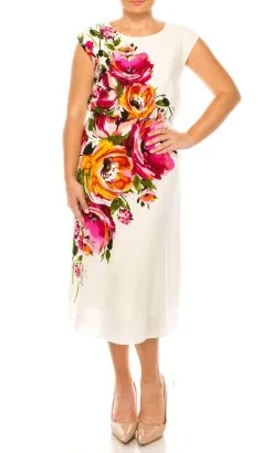 London Times T6088M - Floral Cap Sleeve Dress