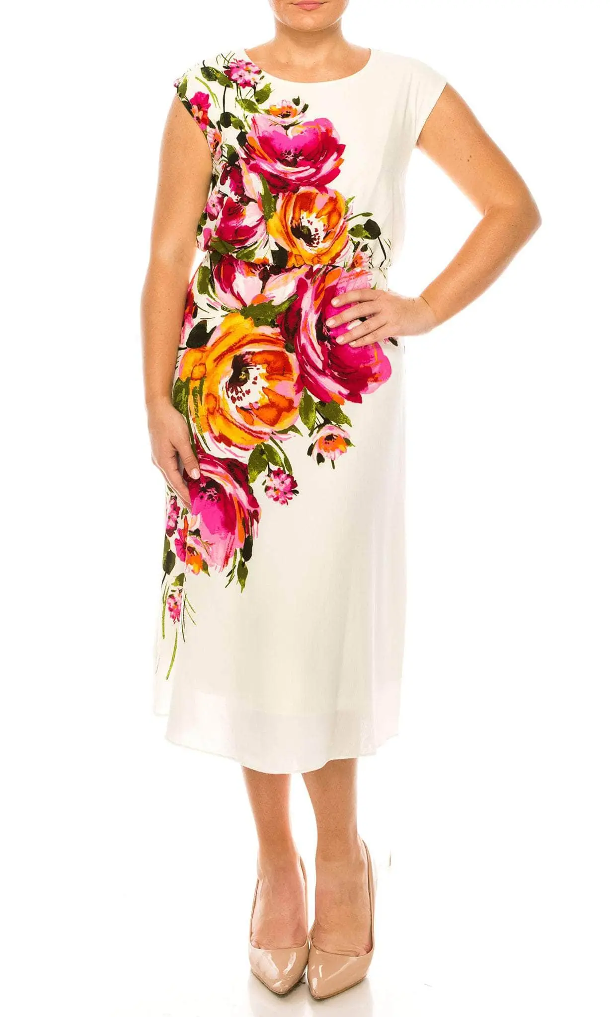 London Times T6088M - Floral Cap Sleeve Dress 1 London Times T6088M - Floral Cap Sleeve Dress