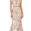 May Queen - Floral Appliqued Deep V-neck Mermaid Mother Of The Bride Gown