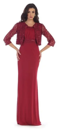May Queen - MQ1450 Sleeveless Sequins Chiffon Dress With Lace Jacket