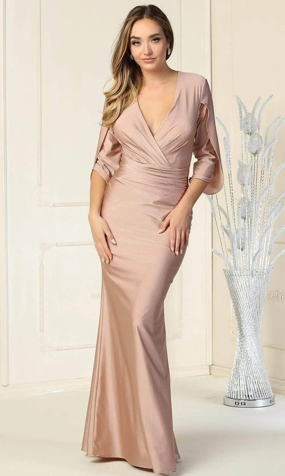 May Queen - Quarter Sleeve Ruched Formal Dress MQ1831 1 May Queen - Quarter Sleeve Ruched Formal Dress MQ1831