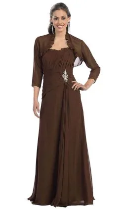 May Queen - Strapless Pleated Mother Of The Bride Gown With Bolero -Hot Sale WEDDING Store may queen strapless pleated mother of the bride gown with bolero mother of the bride dresses s brown 5657305186361