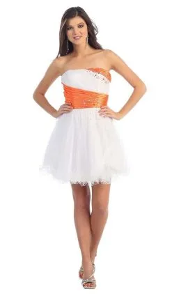 May Queen - Strapless Pleated Straight-Across Cocktail Dress -Hot Sale WEDDING Store may queen strapless pleated straight across cocktail dress special occasion dress 2 white orange 5659079802937
