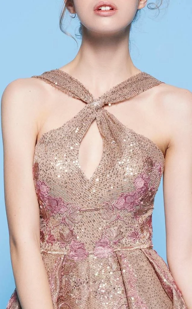 MNM COUTURE - N0243 Halter Keyhole A-Line Cocktail Dress 2 MNM COUTURE - N0243 Halter Keyhole A-Line Cocktail Dress - Image 2