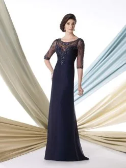 Mon Chéri Mon Cheri - Sheer Bateau Neck Sheath Gown 213967 - 1 Pc Smoke Gray In Size 18 Available