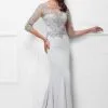 Montage By Mon Cheri - 117910 Quarter Sleeve Beaded Illusion Gown - 1 Pc Ice Gray In Size 12 Available