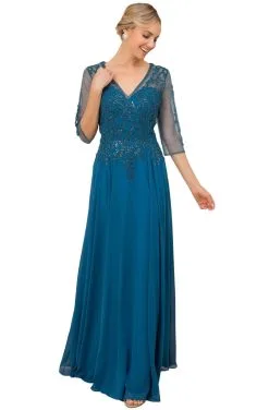 Nox Anabel - H537 Beaded Quarter Sleeve Chiffon A-Line Dress -Hot Sale WEDDING Store nox anabel h537 beaded quarter sleeve chiffon a line dress mother of the bride dresses 12w teal 28086460842067
