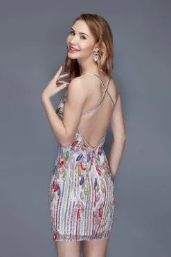 Primavera Couture - 3124 Multi-Colored Sequined V-neck Sheath Dress -Hot Sale WEDDING Store primavera couture 3124 multi colored sequined v neck sheath dress special occasion dress 5485696909369