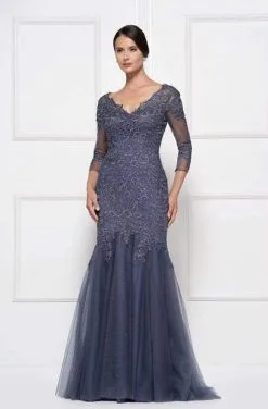 Rina Di Montella - RD2682 Embroidered V-neck Trumpet Dress