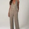 SCALA - 60132 Sleeveless V-Neck Sequined Jumpsuit