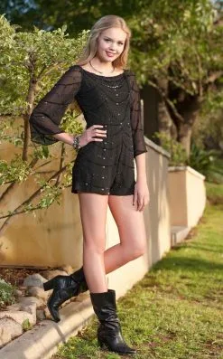 Shail K - Bead Embellished Bateau Neck Romper 1043