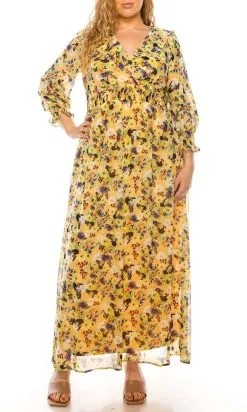 Shelby&Palmer Shelby & Palmer - M563 V-Neck Floral Printed Dress