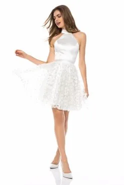 Sherri Hill - 51835 High Halter Satin Floral Applique A-Line Dress