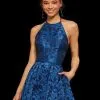 Sherri Hill - Halter Neck Short Dress 53070 - 1 Pc Navy Print In Size 6 Available