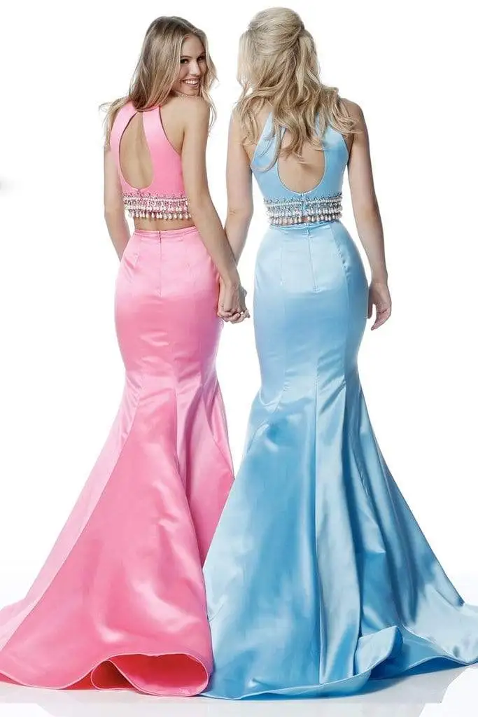 Sherri Hill - Two Piece Halter Satin Mermaid Dress 51581 - 2 Pcs Ivory In Size 6 And 8 Available 2 Sherri Hill - Two Piece Halter Satin Mermaid Dress 51581 - 2 Pcs Ivory In Size 6 And 8 Available - Image 2